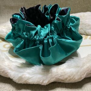 Teal Satin Drawstring Pouch